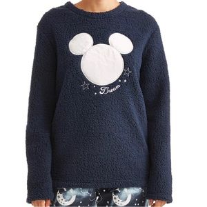 Disney Mickey Head Womens Plush Navy Silver Long Sleeve Top Medium